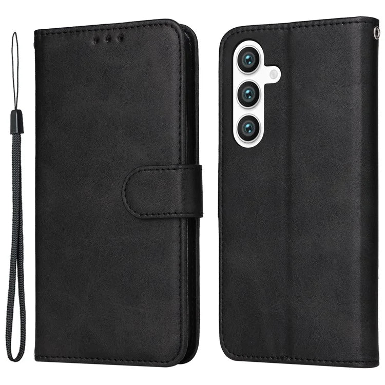 For Samsung Galaxy S24 Case PU Leather Calf Texture Stand Folio Phone Cover