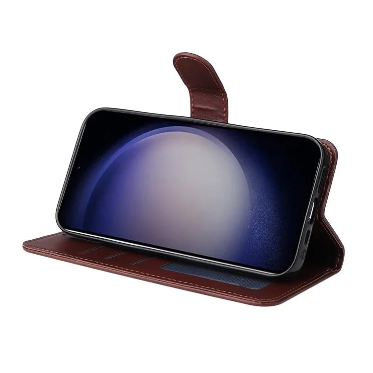 For Samsung Galaxy S24 Case PU Leather Calf Texture Stand Folio Phone Cover
