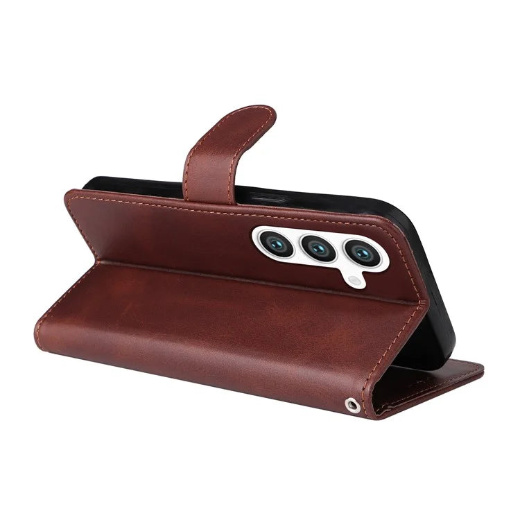 For Samsung Galaxy S24 Case PU Leather Calf Texture Stand Folio Phone Cover
