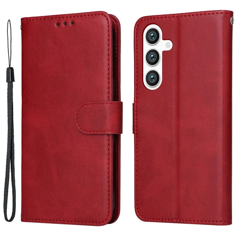 For Samsung Galaxy S24 Case PU Leather Calf Texture Stand Folio Phone Cover