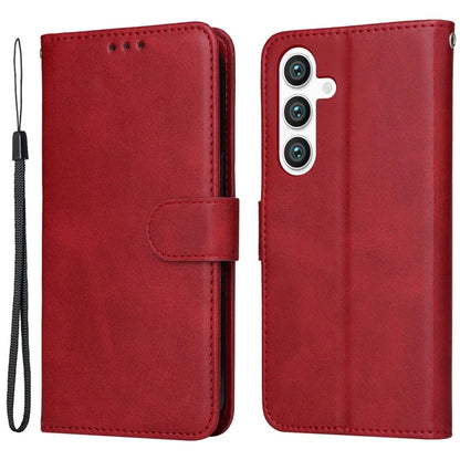 For Samsung Galaxy S24 Case PU Leather Calf Texture Stand Folio Phone Cover