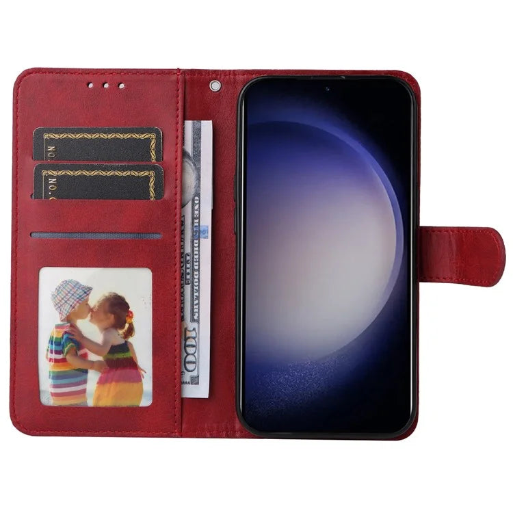 For Samsung Galaxy S24 Case PU Leather Calf Texture Stand Folio Phone Cover