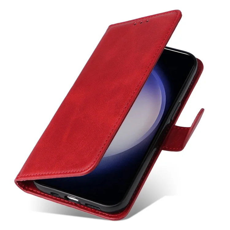 For Samsung Galaxy S24 Case PU Leather Calf Texture Stand Folio Phone Cover