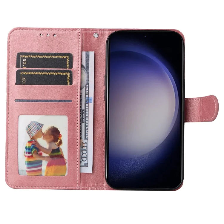 For Samsung Galaxy S24 Case PU Leather Calf Texture Stand Folio Phone Cover