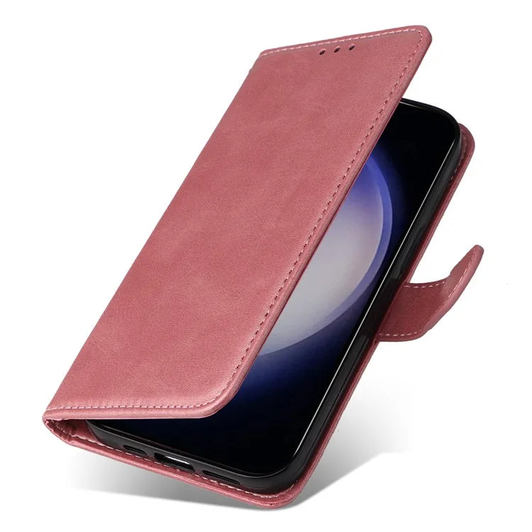 For Samsung Galaxy S24 Case PU Leather Calf Texture Stand Folio Phone Cover