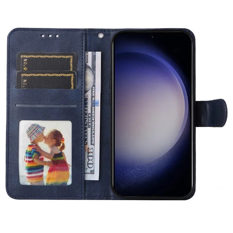 For Samsung Galaxy S24 Case PU Leather Calf Texture Stand Folio Phone Cover