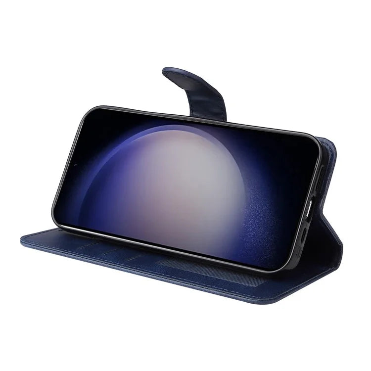 For Samsung Galaxy S24 Case PU Leather Calf Texture Stand Folio Phone Cover