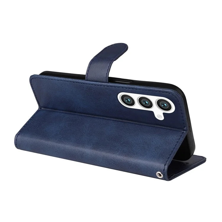 For Samsung Galaxy S24 Case PU Leather Calf Texture Stand Folio Phone Cover