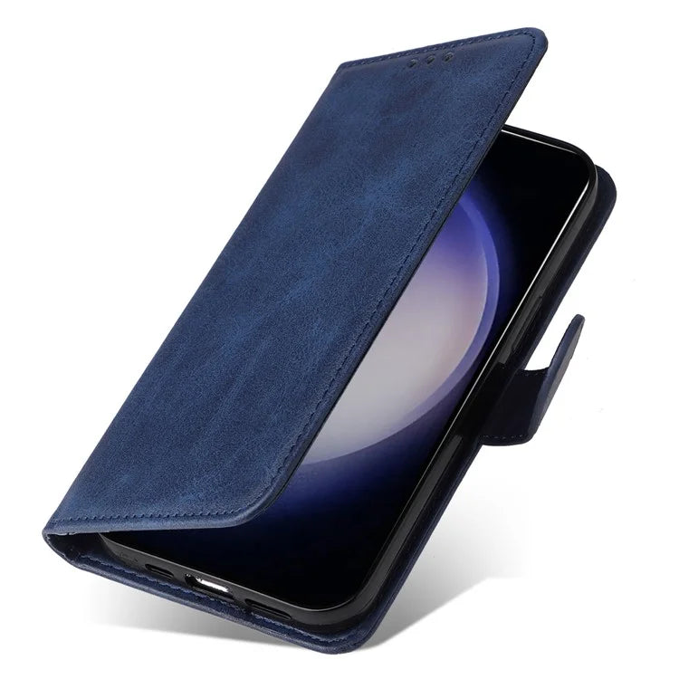 For Samsung Galaxy S24 Case PU Leather Calf Texture Stand Folio Phone Cover