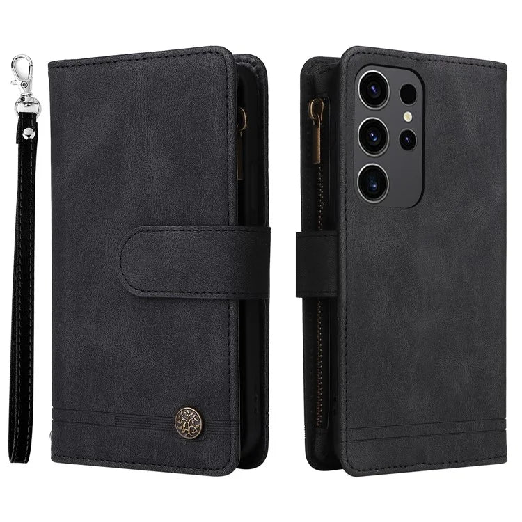 For Samsung Galaxy S24 Ultra Case Zipper Pocket Flip Leather Protective Phone Cover