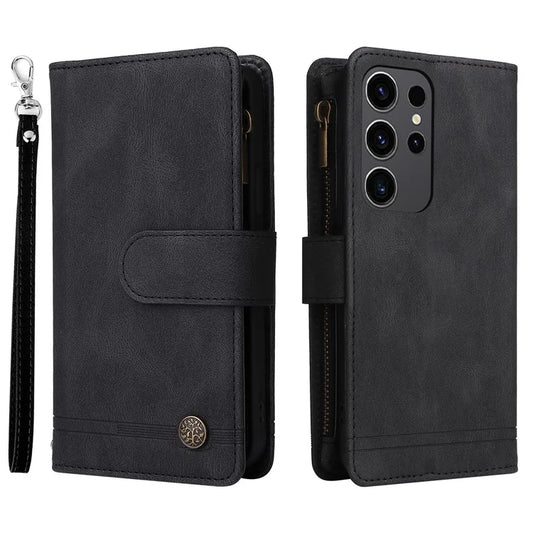 For Samsung Galaxy S24 Ultra Case Zipper Pocket Flip Leather Protective Phone Cover