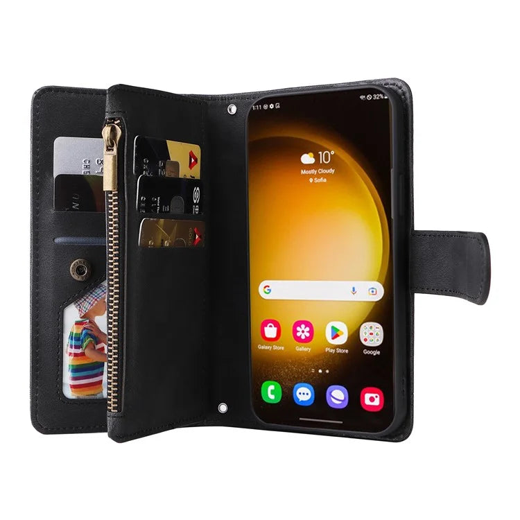 For Samsung Galaxy S24 Ultra Case Zipper Pocket Flip Leather Protective Phone Cover