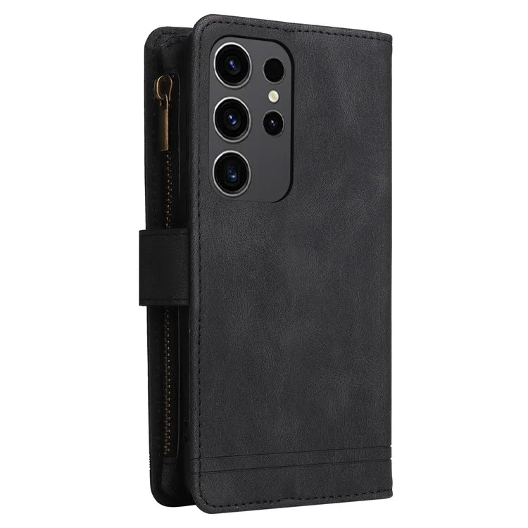 For Samsung Galaxy S24 Ultra Case Zipper Pocket Flip Leather Protective Phone Cover