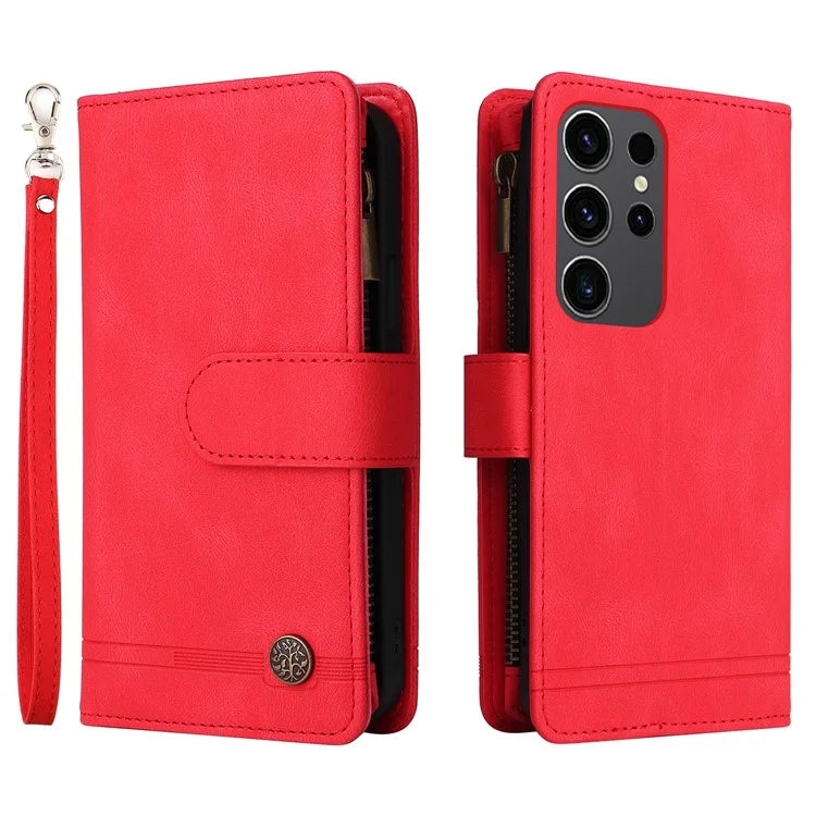 For Samsung Galaxy S24 Ultra Case Zipper Pocket Flip Leather Protective Phone Cover