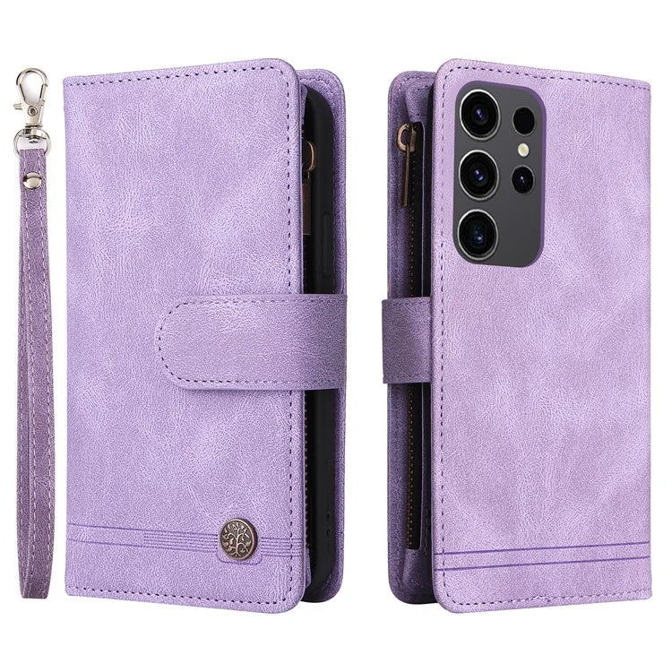 For Samsung Galaxy S24 Ultra Case Zipper Pocket Flip Leather Protective Phone Cover