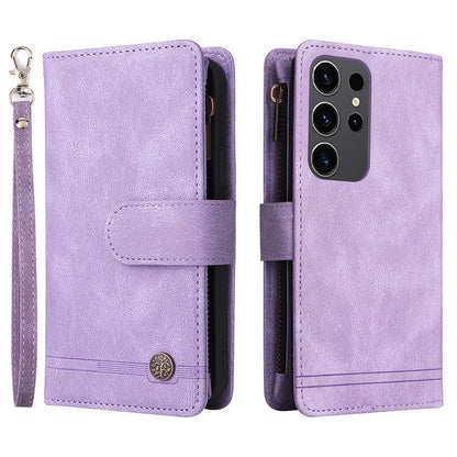 For Samsung Galaxy S24 Ultra Case Zipper Pocket Flip Leather Protective Phone Cover