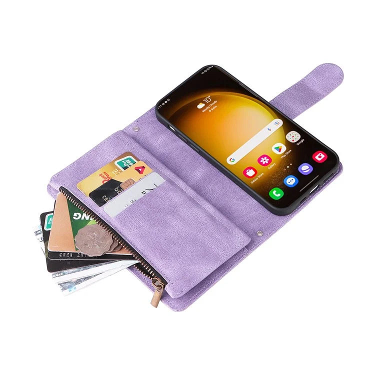 For Samsung Galaxy S24 Ultra Case Zipper Pocket Flip Leather Protective Phone Cover