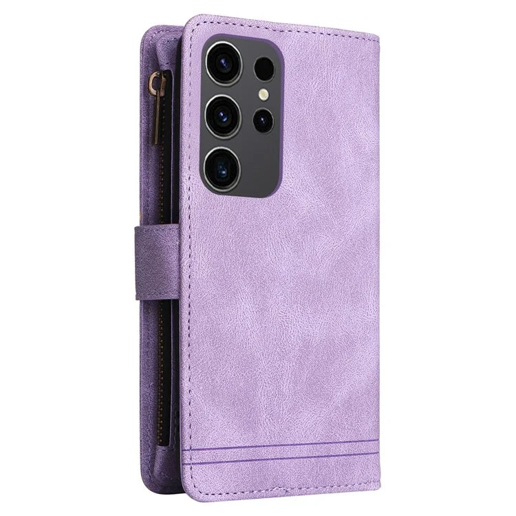 For Samsung Galaxy S24 Ultra Case Zipper Pocket Flip Leather Protective Phone Cover