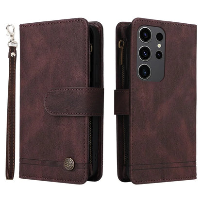 For Samsung Galaxy S24 Ultra Case Zipper Pocket Flip Leather Protective Phone Cover