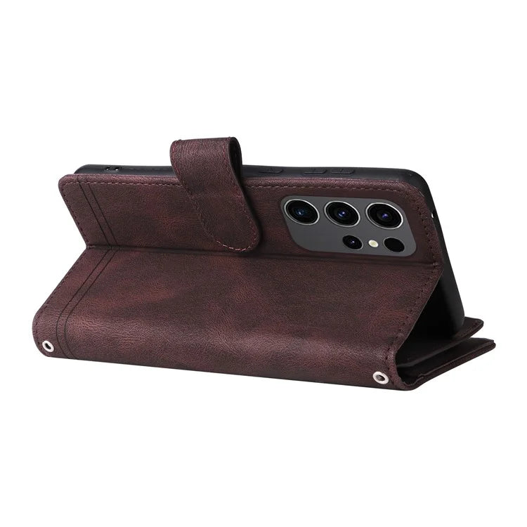 For Samsung Galaxy S24 Ultra Case Zipper Pocket Flip Leather Protective Phone Cover