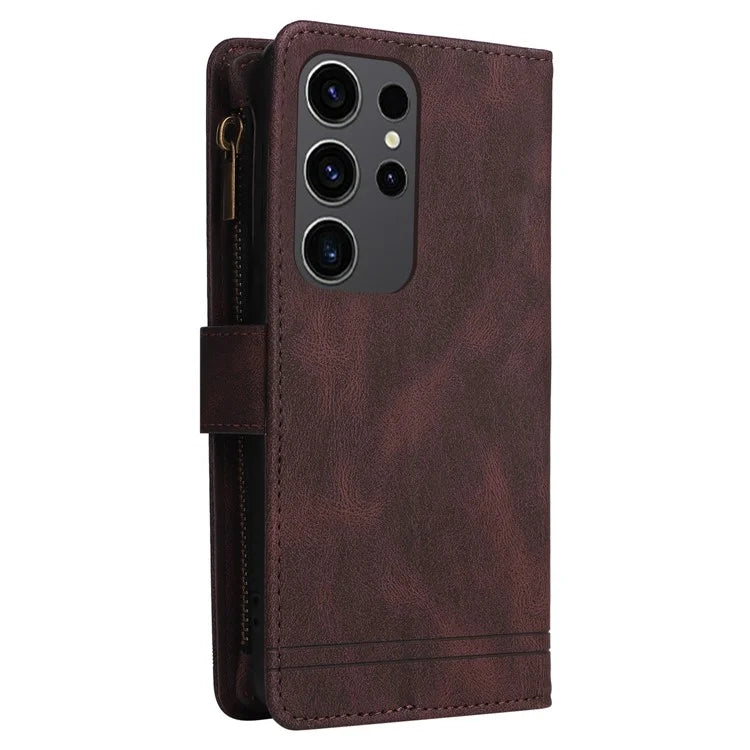 For Samsung Galaxy S24 Ultra Case Zipper Pocket Flip Leather Protective Phone Cover