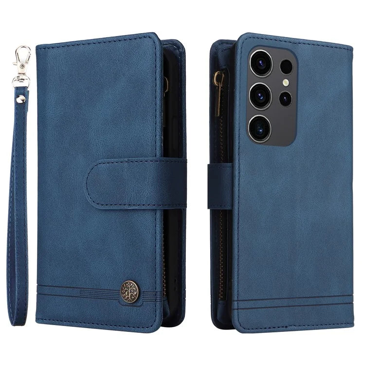 For Samsung Galaxy S24 Ultra Case Zipper Pocket Flip Leather Protective Phone Cover