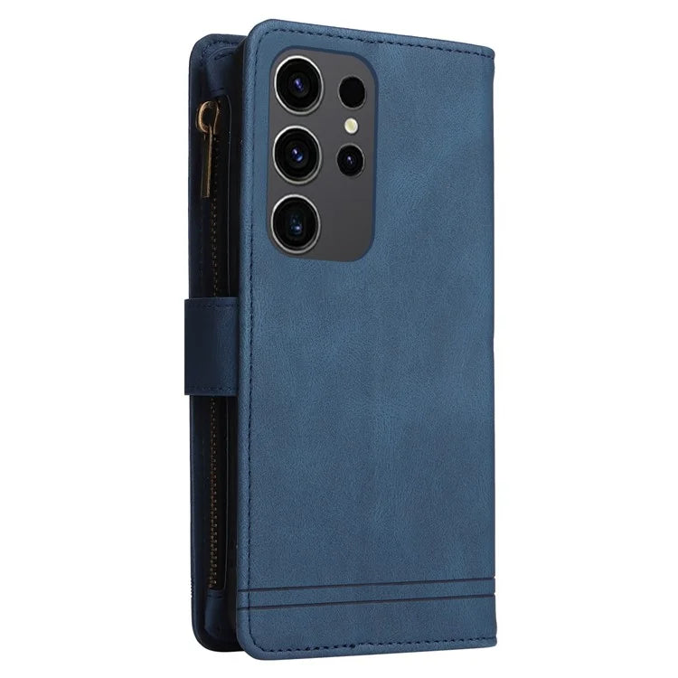 For Samsung Galaxy S24 Ultra Case Zipper Pocket Flip Leather Protective Phone Cover