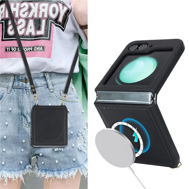 For Samsung Galaxy Z Flip5 5G Case R20 Texture Leather + PC Magnetic Phone Cover