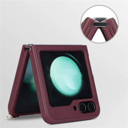 For Samsung Galaxy Z Flip5 5G Case R20 Texture Leather + PC Magnetic Phone Cover