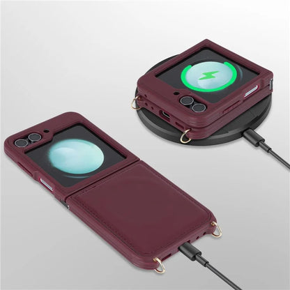 For Samsung Galaxy Z Flip5 5G Case R20 Texture Leather + PC Magnetic Phone Cover