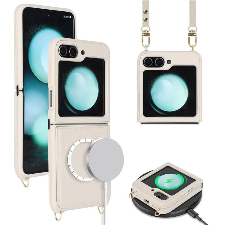 For Samsung Galaxy Z Flip5 5G Case R20 Texture Leather + PC Magnetic Phone Cover