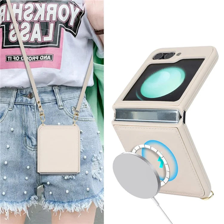 For Samsung Galaxy Z Flip5 5G Case R20 Texture Leather + PC Magnetic Phone Cover