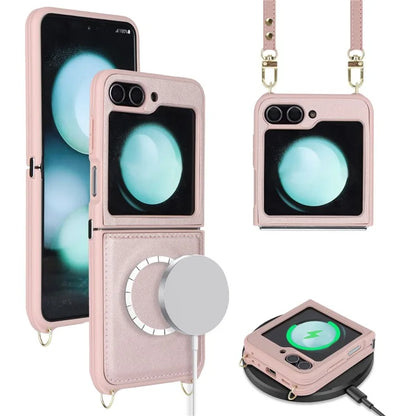 For Samsung Galaxy Z Flip5 5G Case R20 Texture Leather + PC Magnetic Phone Cover