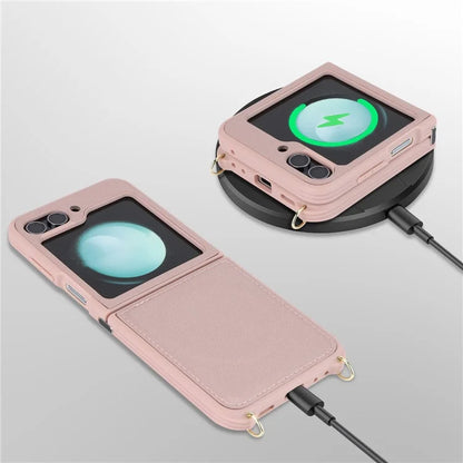 For Samsung Galaxy Z Flip5 5G Case R20 Texture Leather + PC Magnetic Phone Cover
