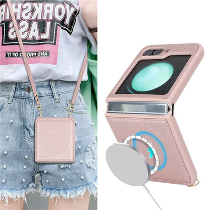 For Samsung Galaxy Z Flip5 5G Case R20 Texture Leather + PC Magnetic Phone Cover