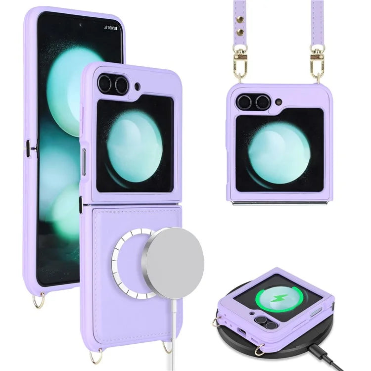For Samsung Galaxy Z Flip5 5G Case R20 Texture Leather + PC Magnetic Phone Cover