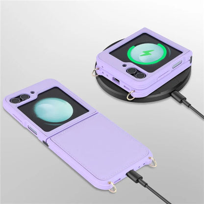 For Samsung Galaxy Z Flip5 5G Case R20 Texture Leather + PC Magnetic Phone Cover
