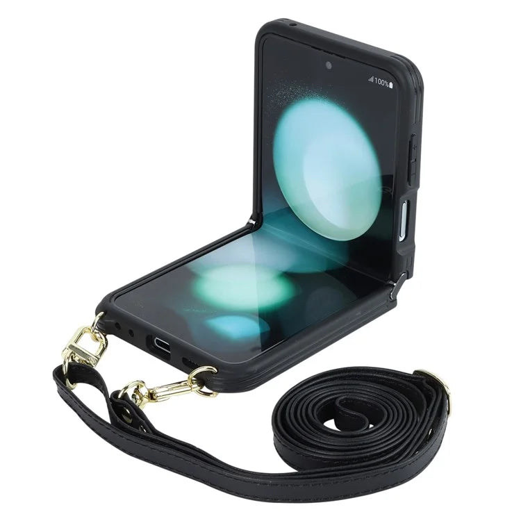 For Samsung Galaxy Z Flip5 5G Case Ring Kickstand R20 Texture Leather + PC Back Cover