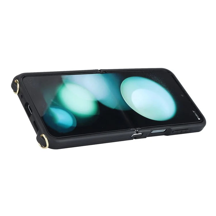 For Samsung Galaxy Z Flip5 5G Case Ring Kickstand R20 Texture Leather + PC Back Cover