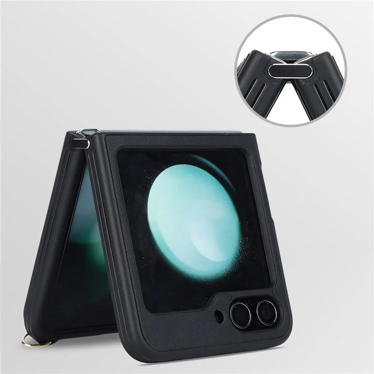 For Samsung Galaxy Z Flip5 5G Case Ring Kickstand R20 Texture Leather + PC Back Cover