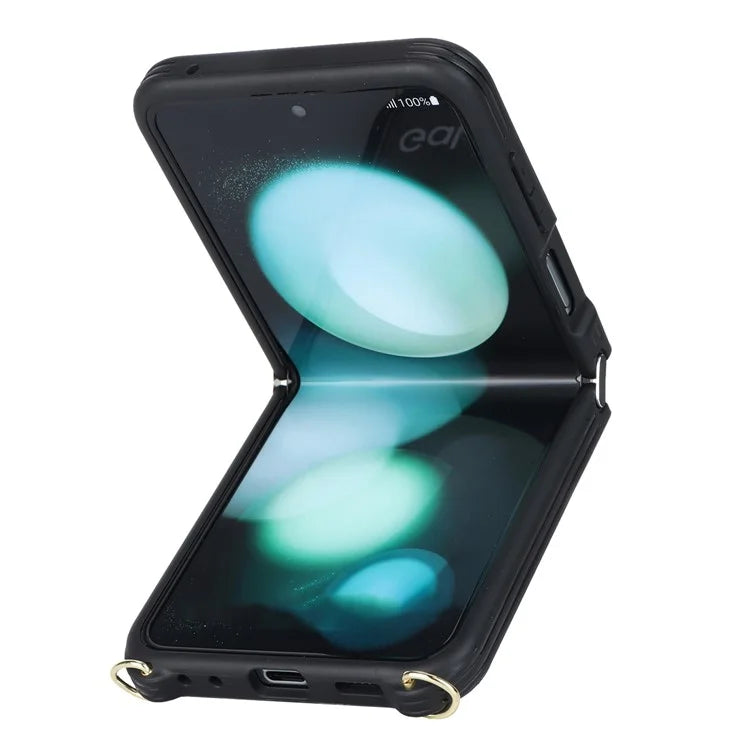 For Samsung Galaxy Z Flip5 5G Case Ring Kickstand R20 Texture Leather + PC Back Cover