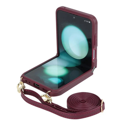 For Samsung Galaxy Z Flip5 5G Case Ring Kickstand R20 Texture Leather + PC Back Cover