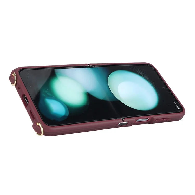 For Samsung Galaxy Z Flip5 5G Case Ring Kickstand R20 Texture Leather + PC Back Cover