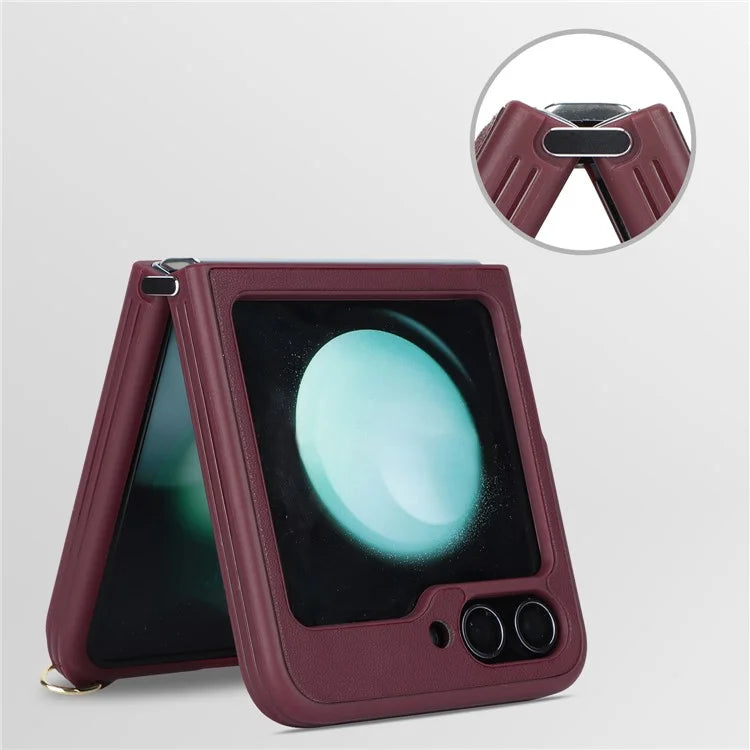 For Samsung Galaxy Z Flip5 5G Case Ring Kickstand R20 Texture Leather + PC Back Cover