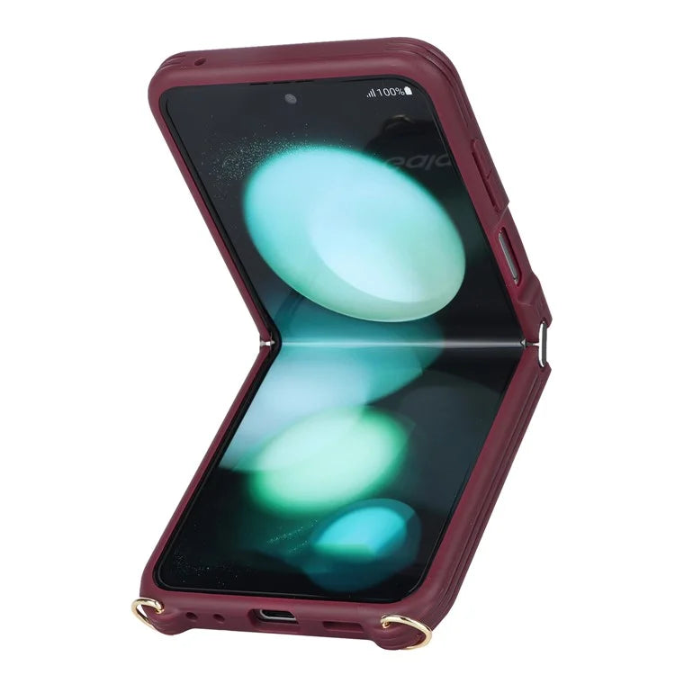 For Samsung Galaxy Z Flip5 5G Case Ring Kickstand R20 Texture Leather + PC Back Cover