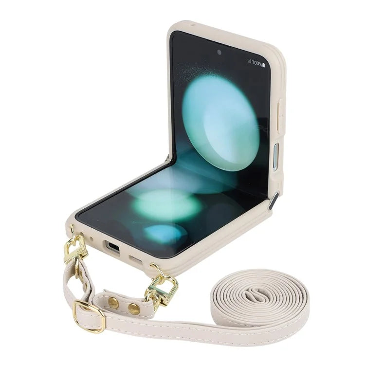 For Samsung Galaxy Z Flip5 5G Case Ring Kickstand R20 Texture Leather + PC Back Cover