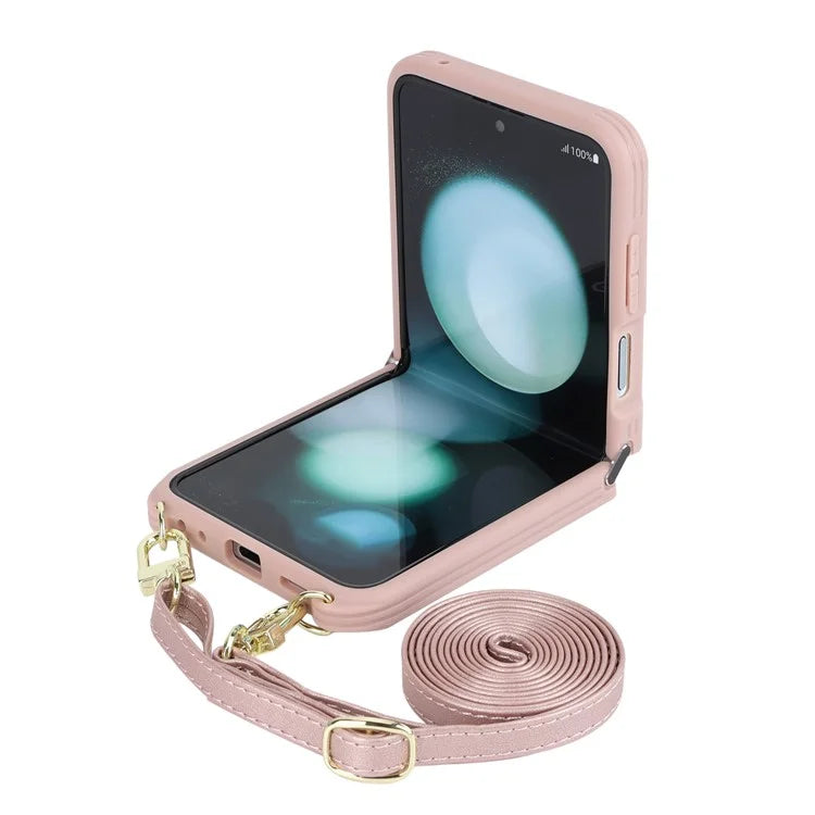 For Samsung Galaxy Z Flip5 5G Case Ring Kickstand R20 Texture Leather + PC Back Cover