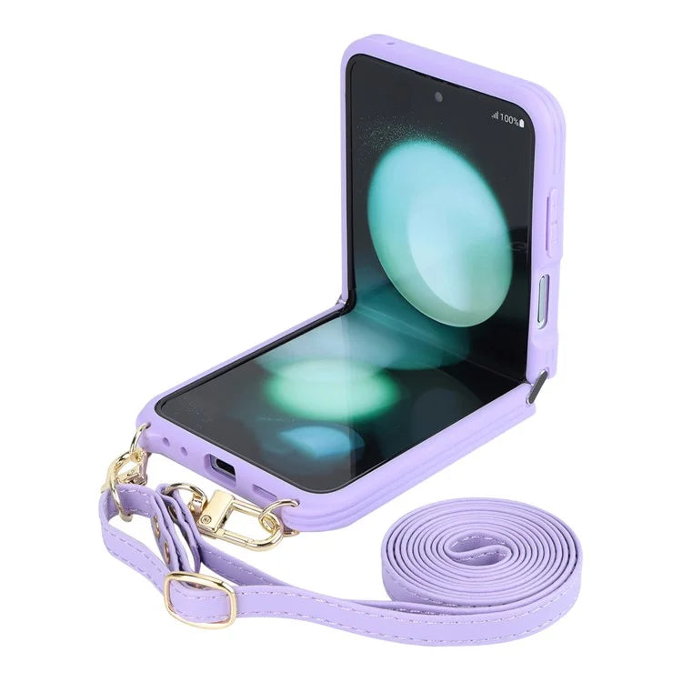 For Samsung Galaxy Z Flip5 5G Case Ring Kickstand R20 Texture Leather + PC Back Cover