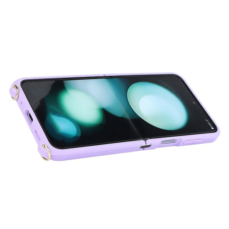 For Samsung Galaxy Z Flip5 5G Case Ring Kickstand R20 Texture Leather + PC Back Cover