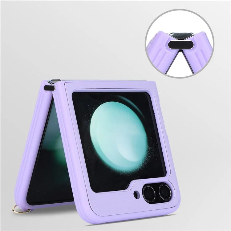 For Samsung Galaxy Z Flip5 5G Case Ring Kickstand R20 Texture Leather + PC Back Cover